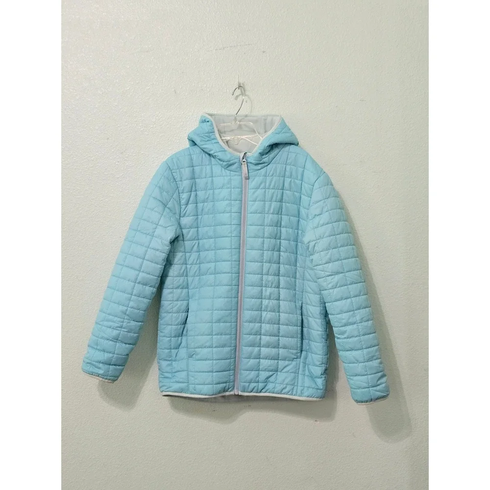 Cat & Jack Blue Puffer Quilt Fleece Lined Hoodie Full Zip Girls Youth Jacket XL